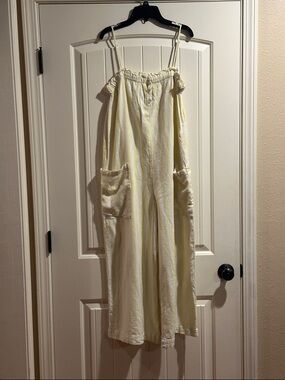 Stoney Clover Lane Pale Yellow & White Stripe Linen Jumpsuit
